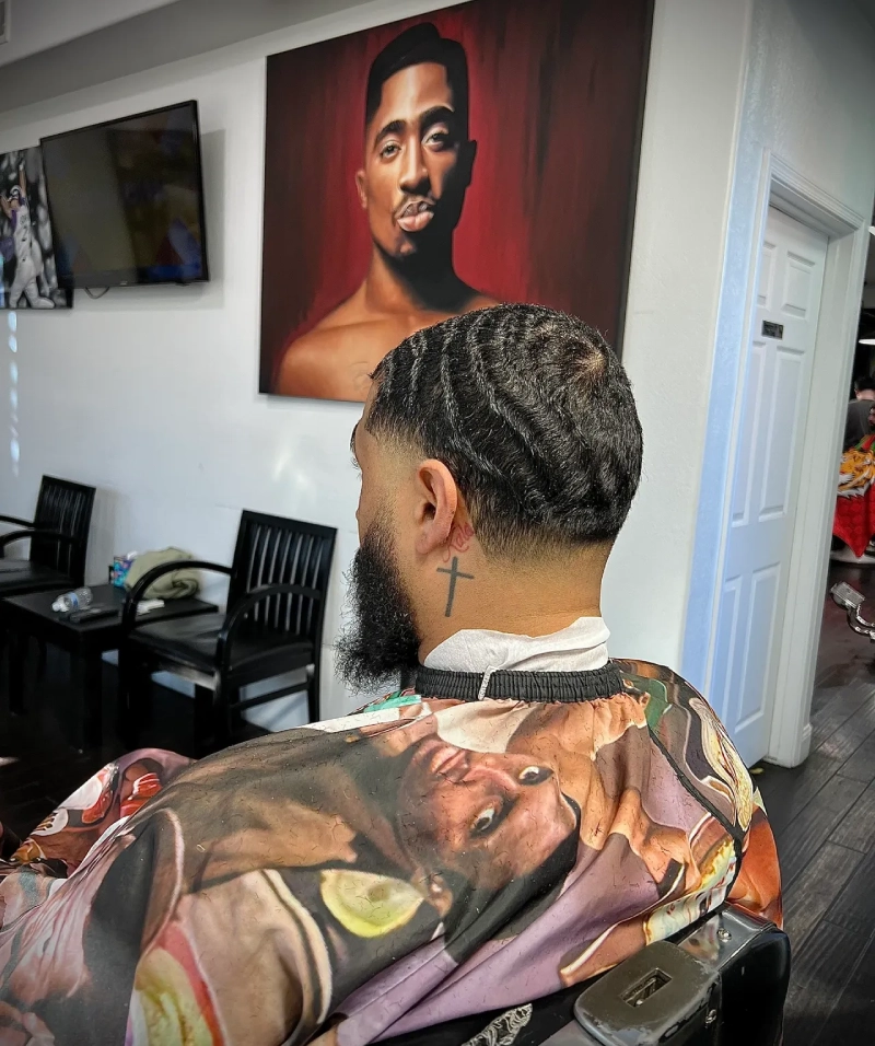 Barbershop wall art and customer